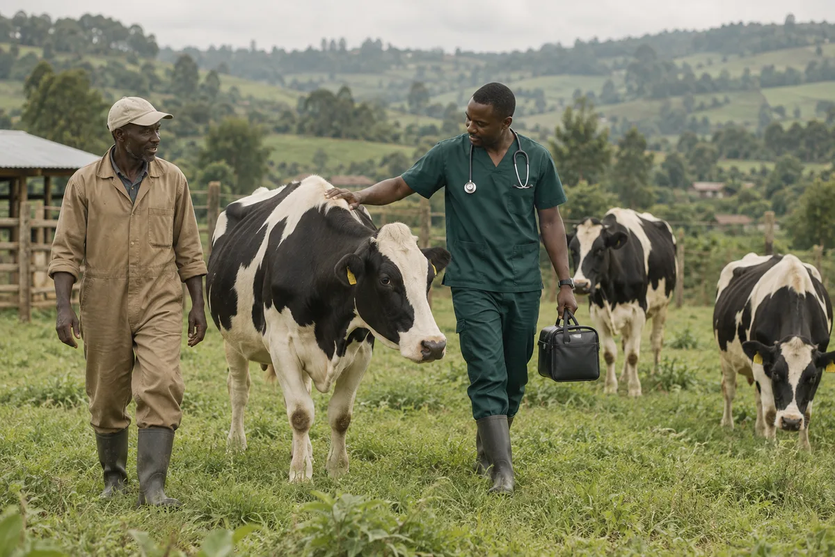 A veterinary farm visit in the Kenyan countryside.