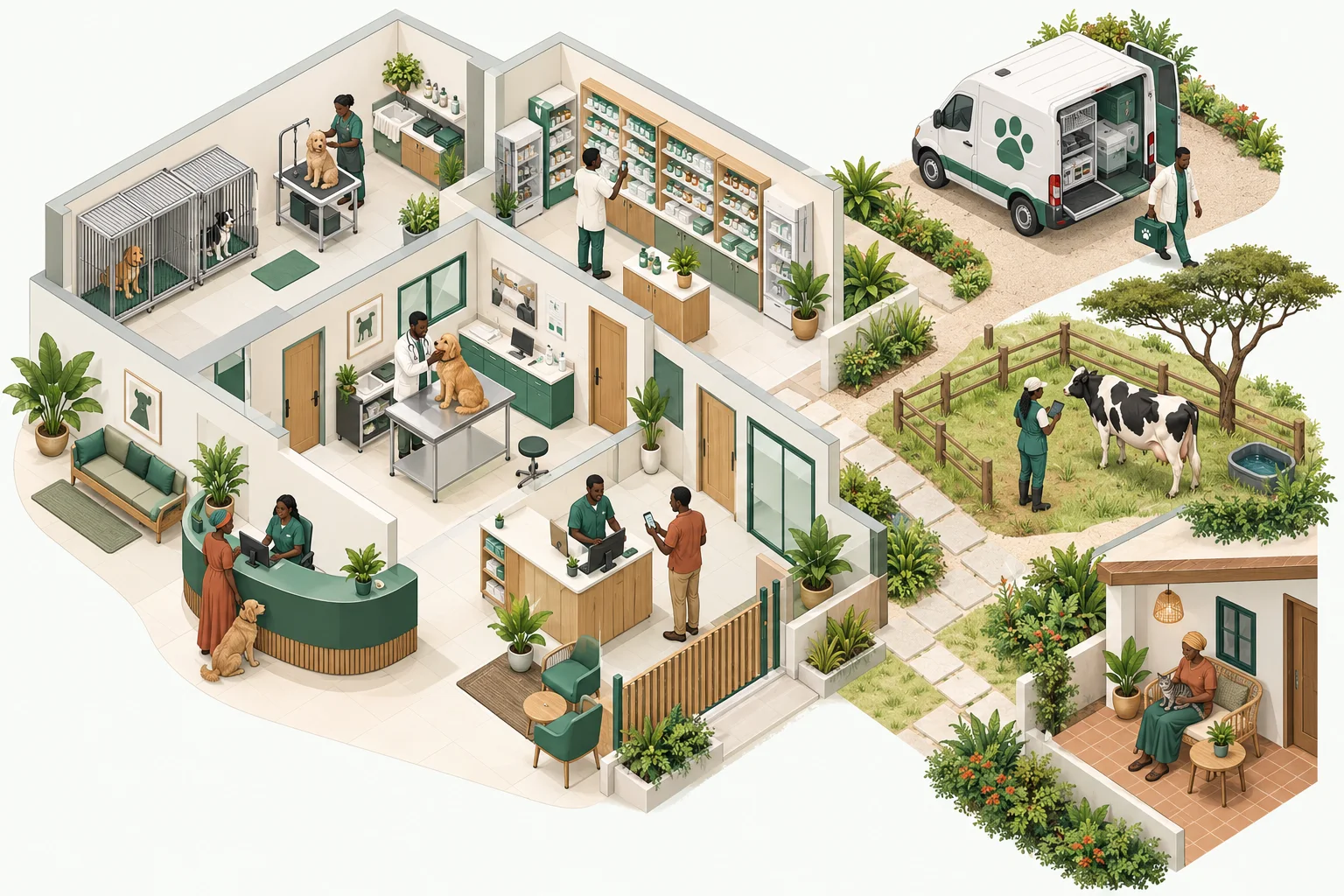 The PawSuite care world connecting clinic, mobile, field and home veterinary care.